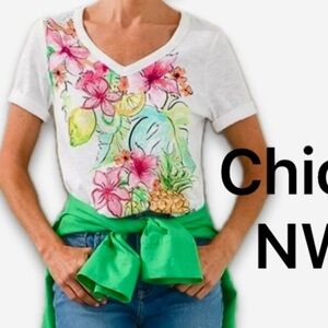 Chicos Embellished embroidered flowers snd seeds beads Tee size XXL NWT